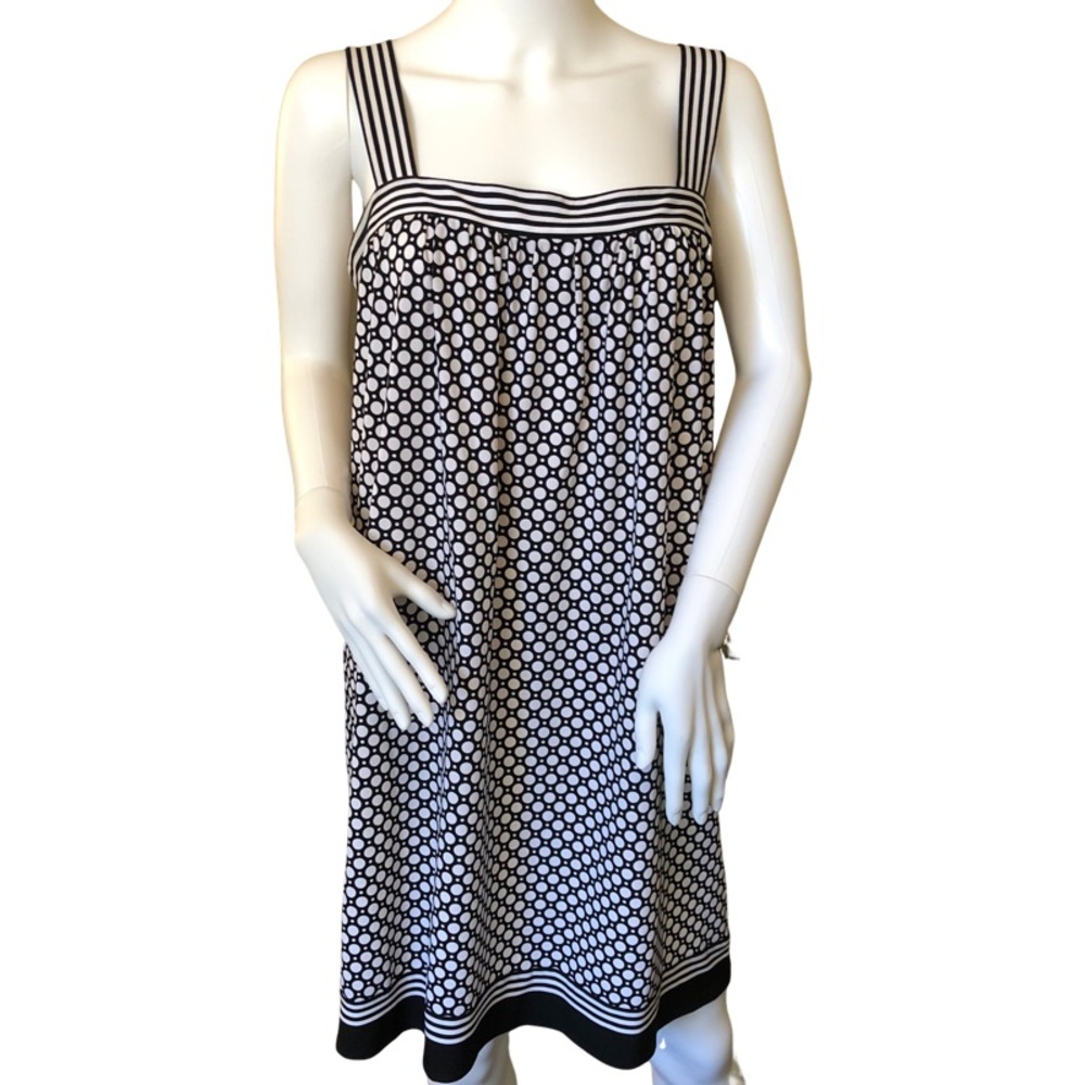 LONDON TIMES Size 10 Black White Polka Dot Stripe Shift‎ Dress Coquette Retro